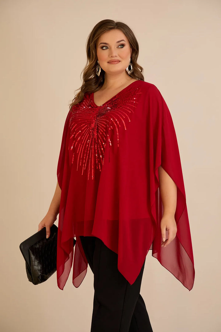 Svečana tunika s naglaskom od šljokica u ležernom kroju u crvenoj boji