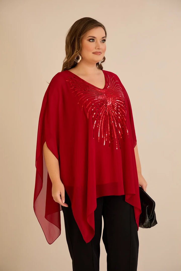 Svečana tunika s naglaskom od šljokica u ležernom kroju u crvenoj boji