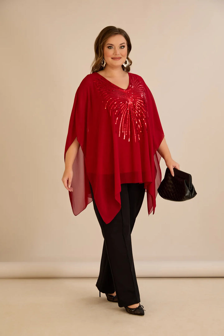 Svečana tunika s naglaskom od šljokica u ležernom kroju u crvenoj boji