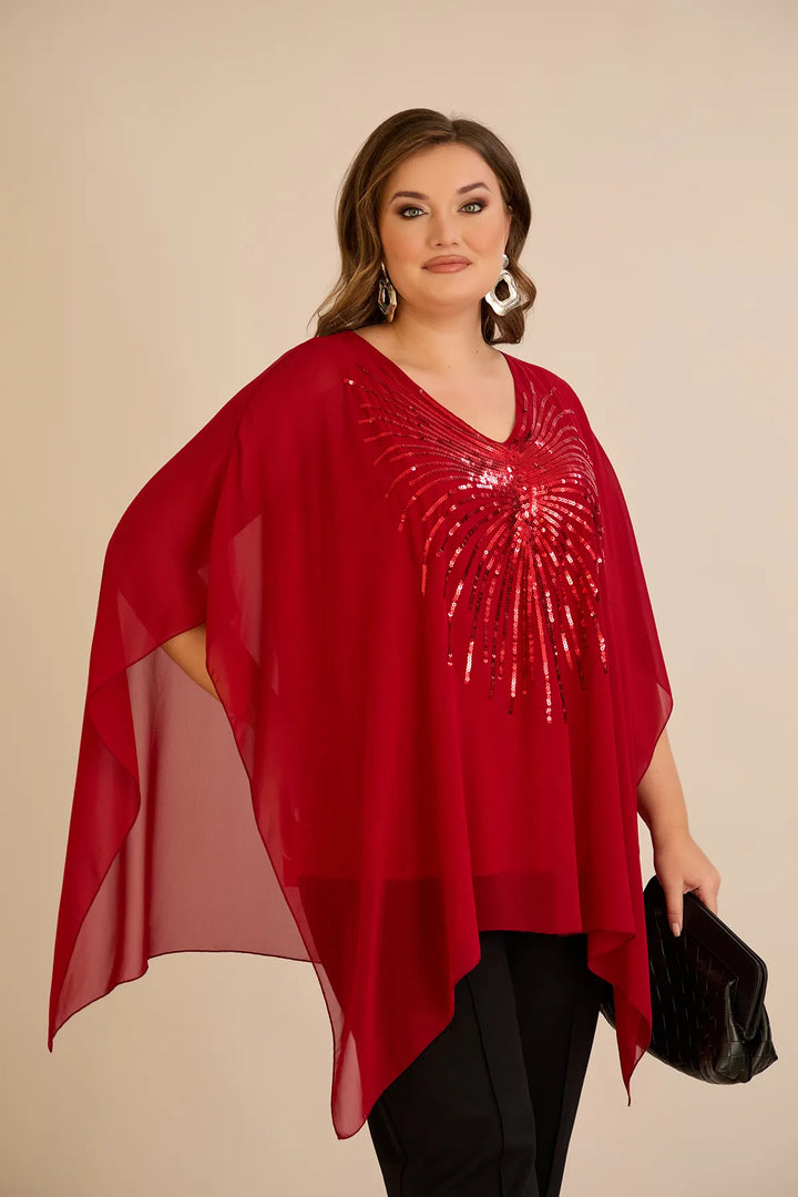 Svečana tunika s naglaskom od šljokica u ležernom kroju u crvenoj boji