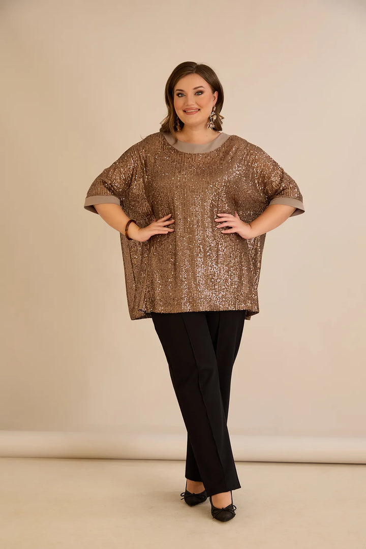 Ležerna bluza s raglan rukavima od šljokica – Golden Night