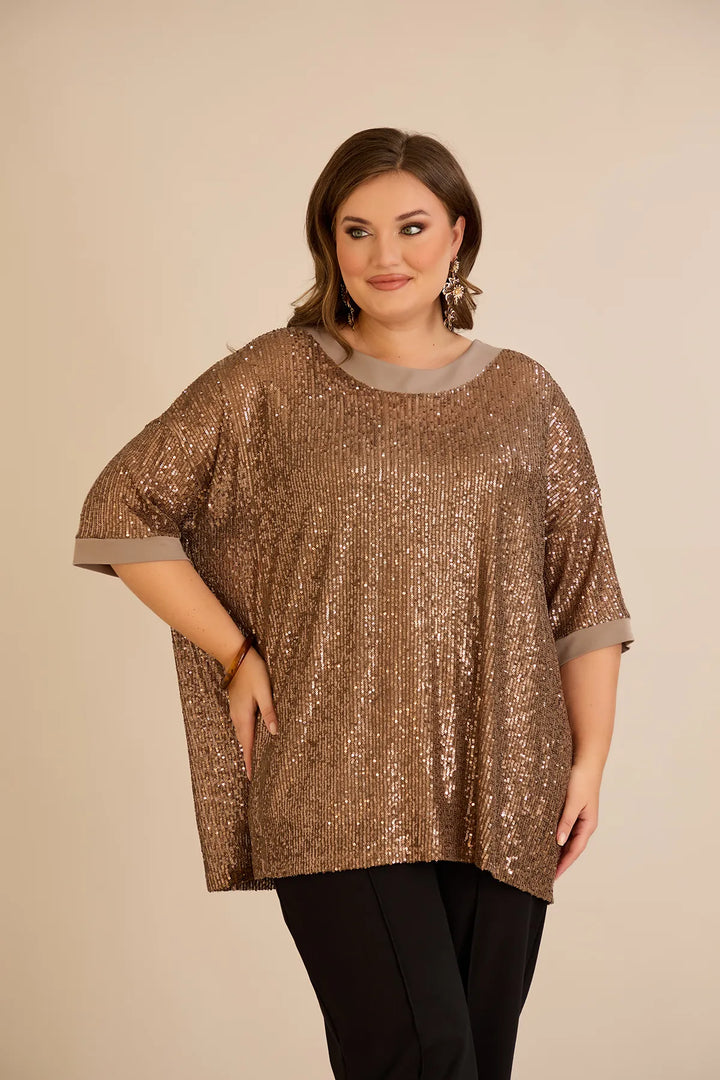 Ležerna bluza s raglan rukavima od šljokica – Golden Night
