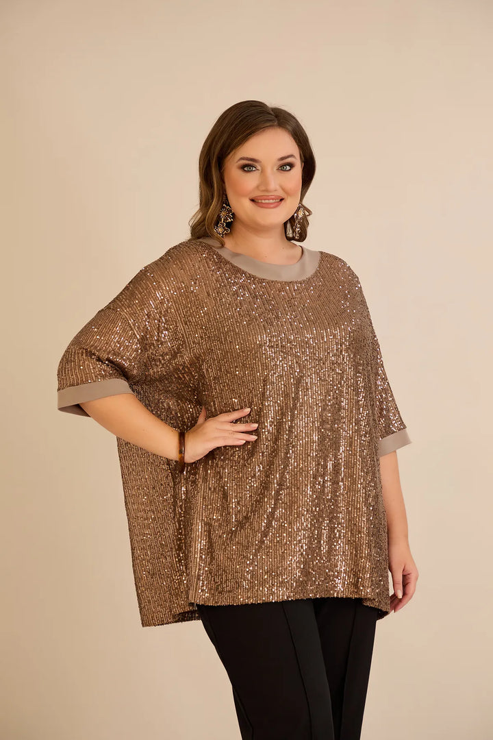 Ležerna bluza s raglan rukavima od šljokica – Golden Night