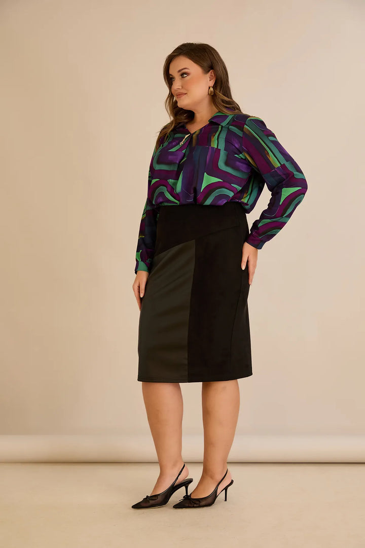 Elegantni set sako i suknja s kožnim akcentima