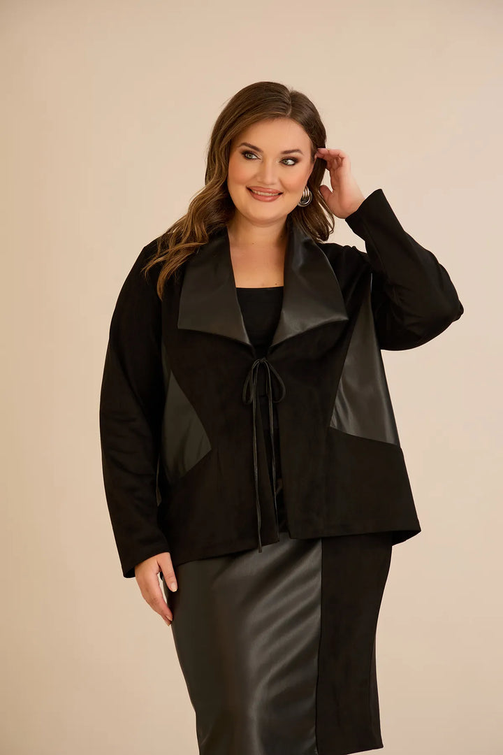 Elegantni set sako i suknja s kožnim akcentima