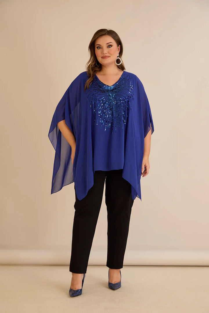 Svečana tunika s naglaskom od šljokica u ležernom kroju u plavoj boji