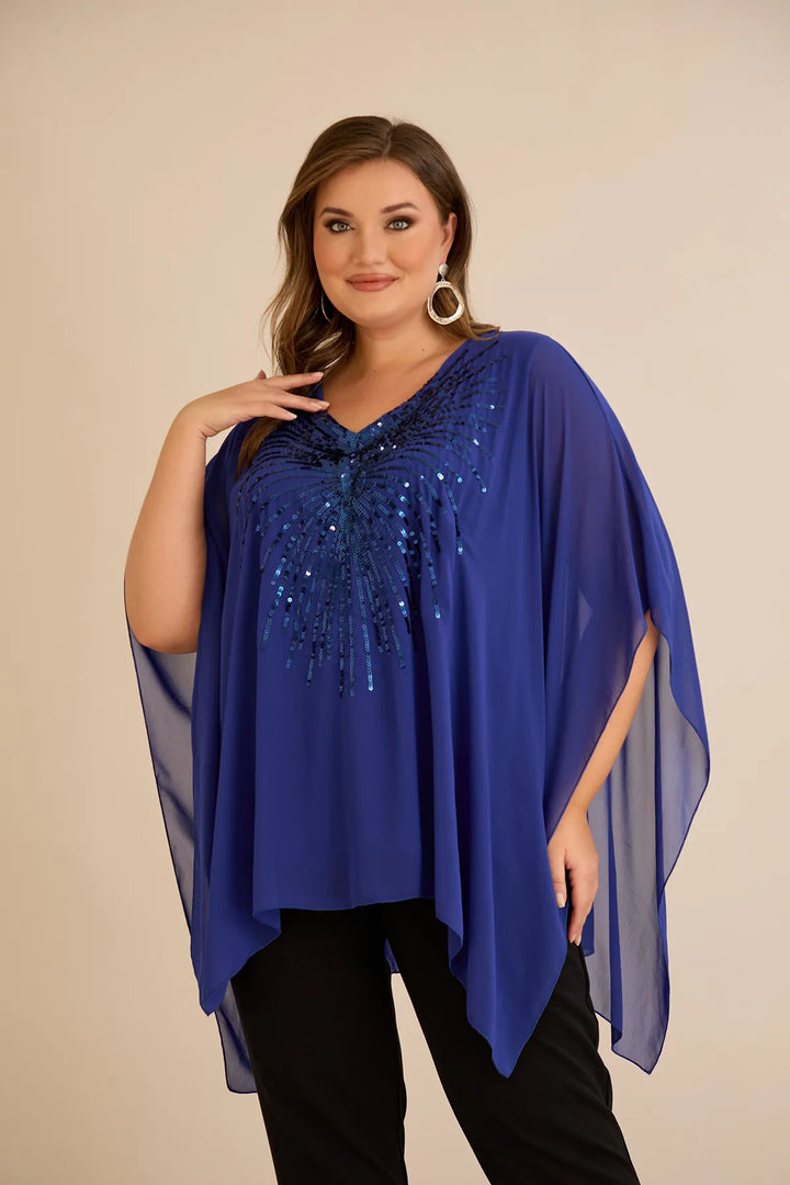 Svečana tunika s naglaskom od šljokica u ležernom kroju u plavoj boji
