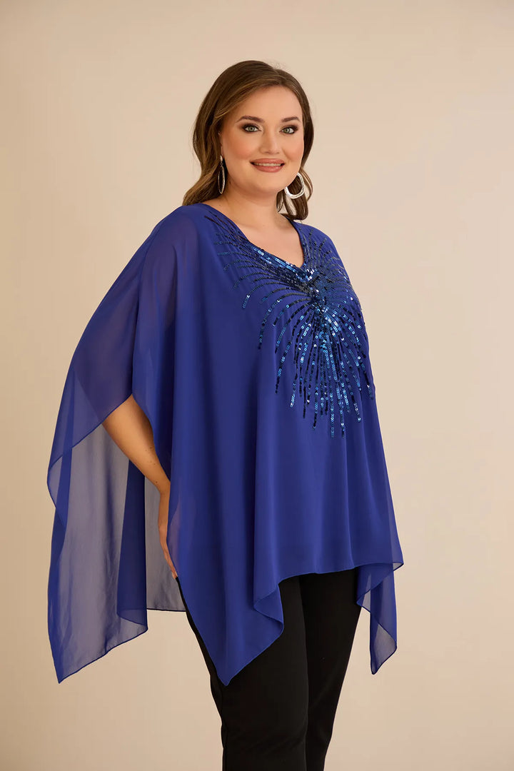 Svečana tunika s naglaskom od šljokica u ležernom kroju u plavoj boji