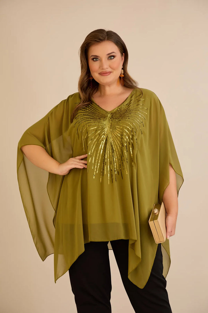 Svečana tunika s naglaskom od šljokica u ležernom kroju u boji pistacije