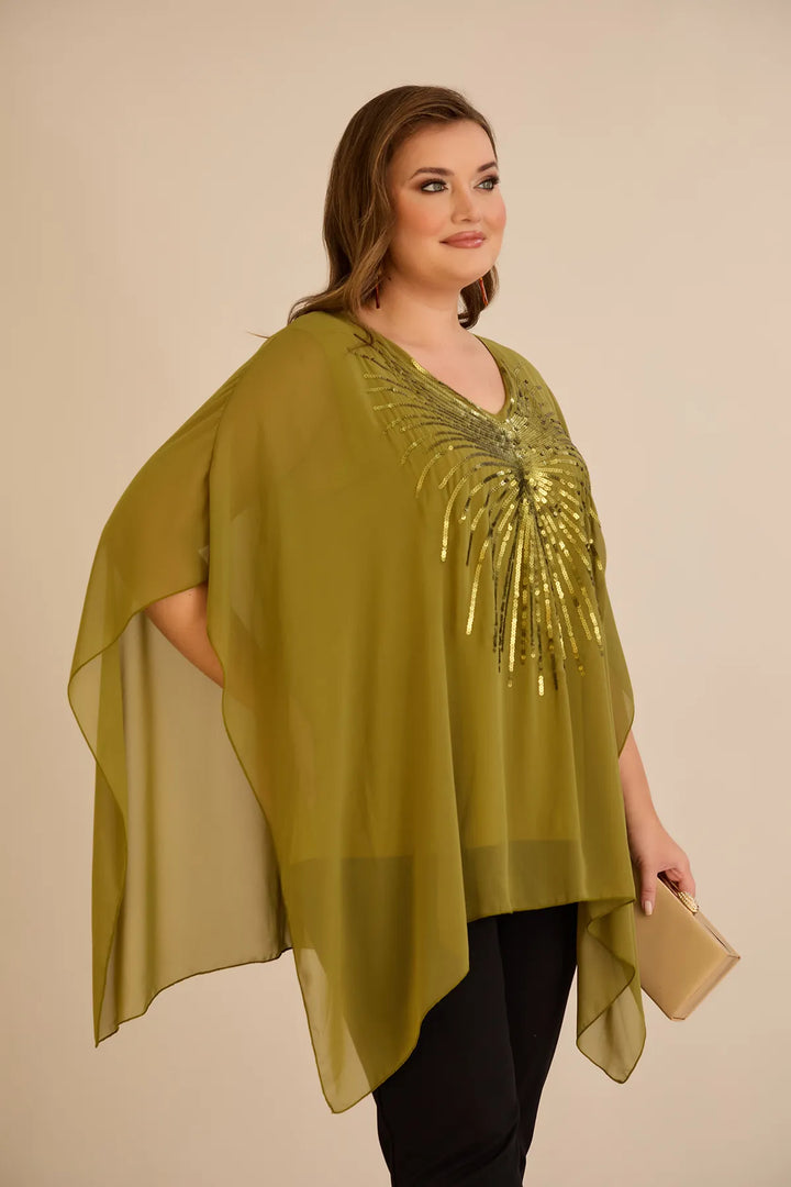 Svečana tunika s naglaskom od šljokica u ležernom kroju u boji pistacije