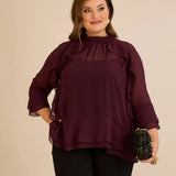 Elegantna šifonska bluza s volanima u bordo boji