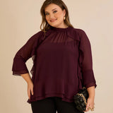 Elegantna šifonska bluza s volanima u bordo boji
