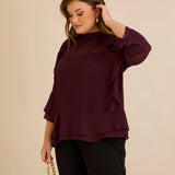 Elegantna šifonska bluza s volanima u bordo boji