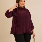 Elegantna šifonska bluza s volanima u bordo boji