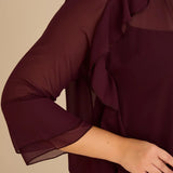 Elegantna šifonska bluza s volanima u bordo boji