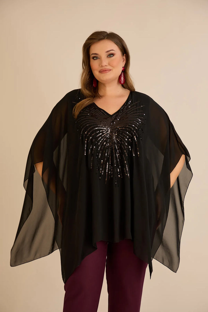 Svečana tunika s naglaskom od šljokica u ležernom kroju u crnoj boji