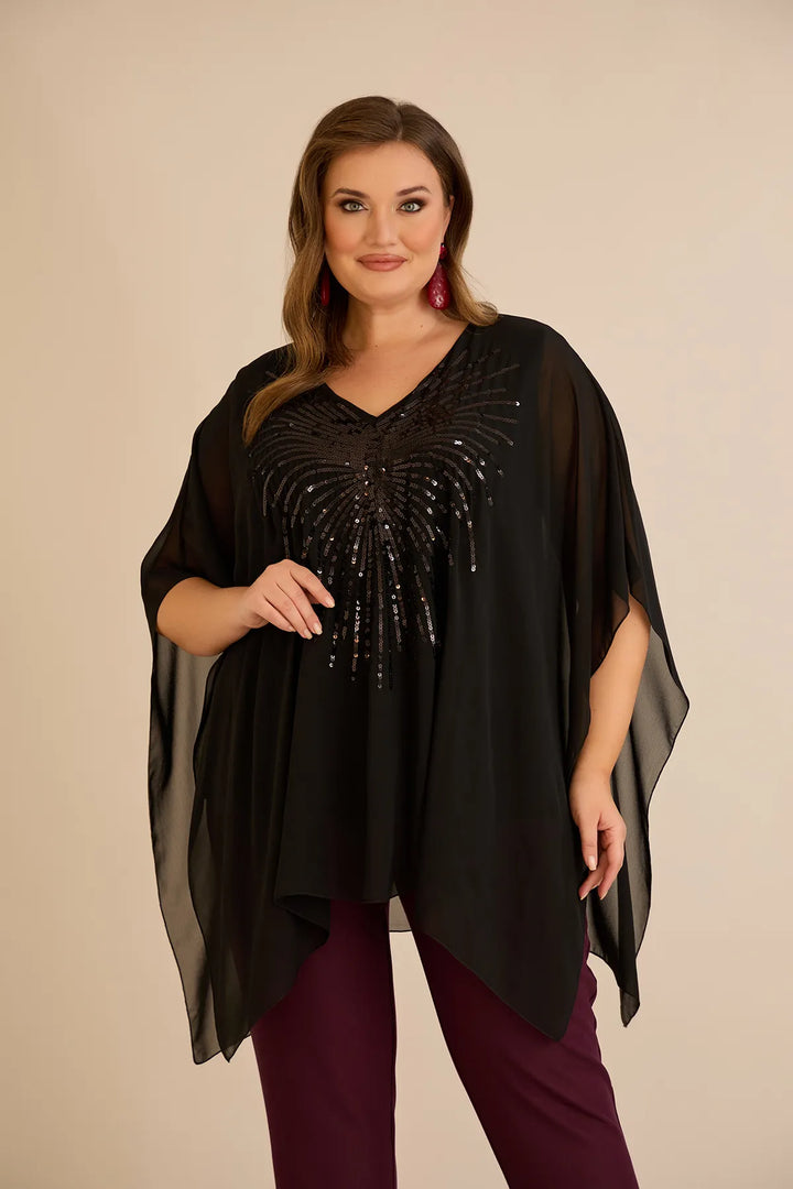 Svečana tunika s naglaskom od šljokica u ležernom kroju u crnoj boji