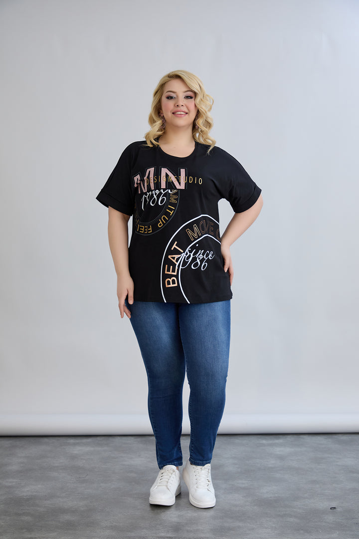 Pamučna majica s printom 1986 - Crna