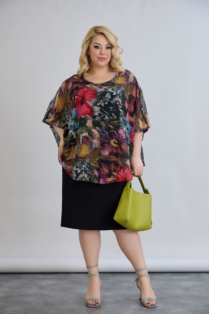 Haljina od šifona s naglaskom na ramenima - Bordo