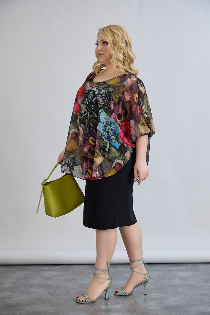 Haljina od šifona s naglaskom na ramenima - Bordo