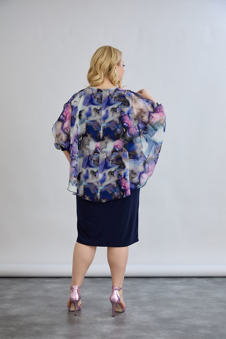 Haljina od šifona s naglaskom na ramenima - tamnoplava