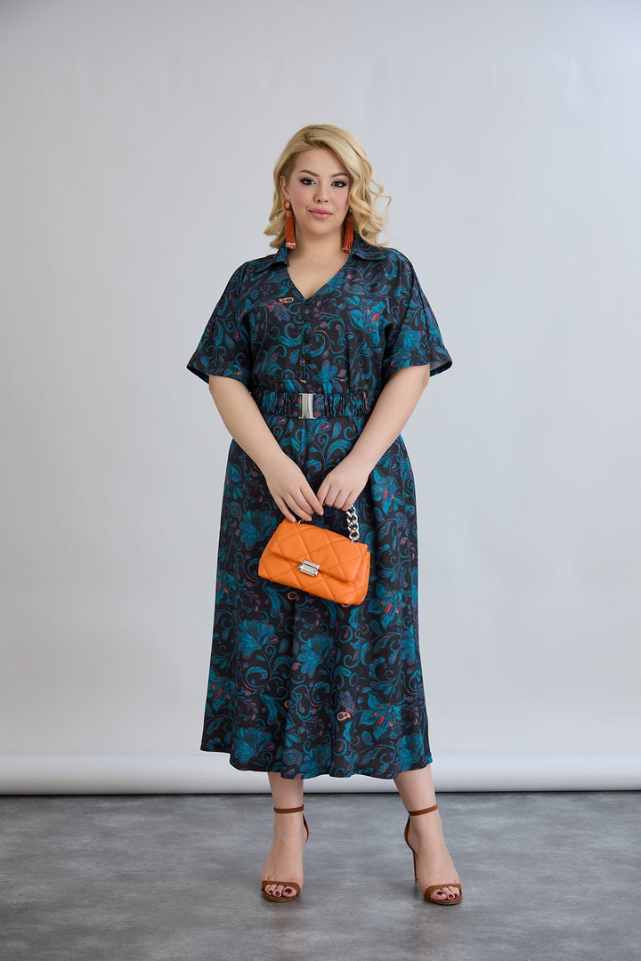 Cvjetna haljina s remenom od viskoze