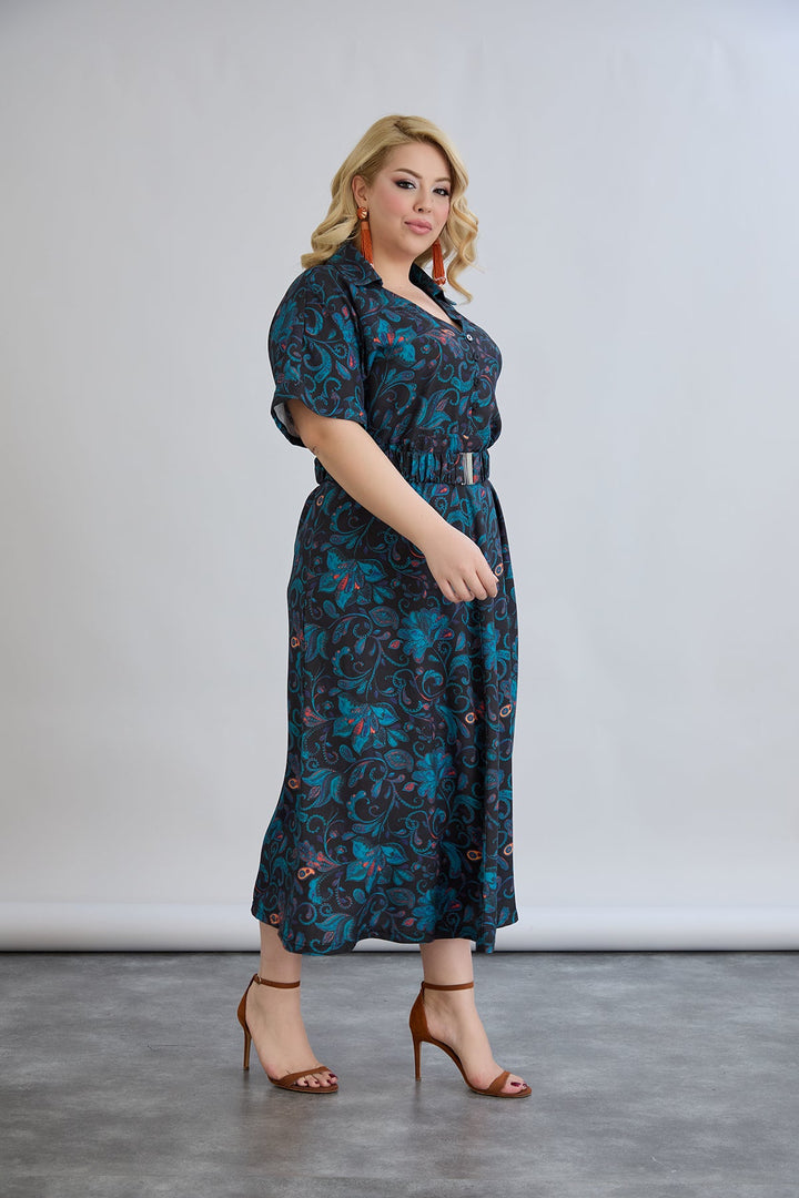 Cvjetna haljina s remenom od viskoze