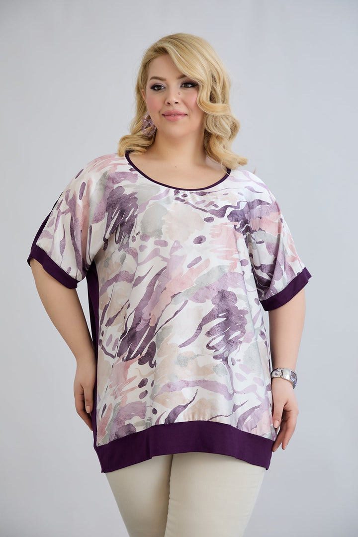 Bluza s uzorkom i leđima od viskoze - Ljubičasta pastelna