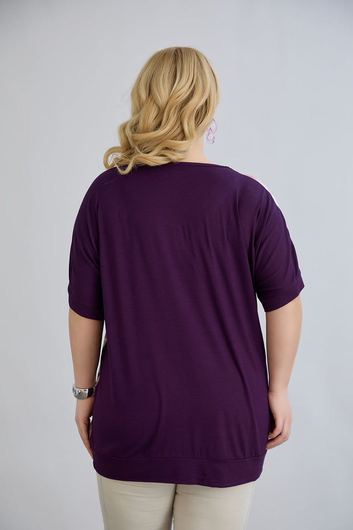 Bluza s uzorkom i leđima od viskoze - Ljubičasta pastelna