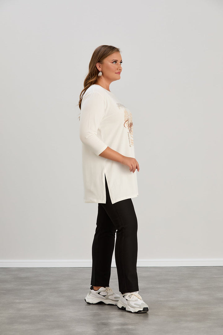 Pamučna tunika u većim veličinama s printom – Happiness – Ecru