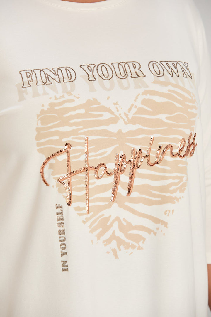 Pamučna tunika u većim veličinama s printom – Happiness – Ecru