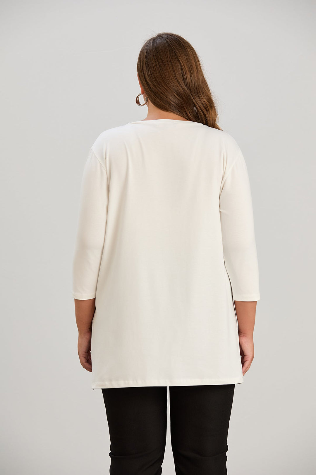 Pamučna tunika u većim veličinama s printom – Happiness – Ecru