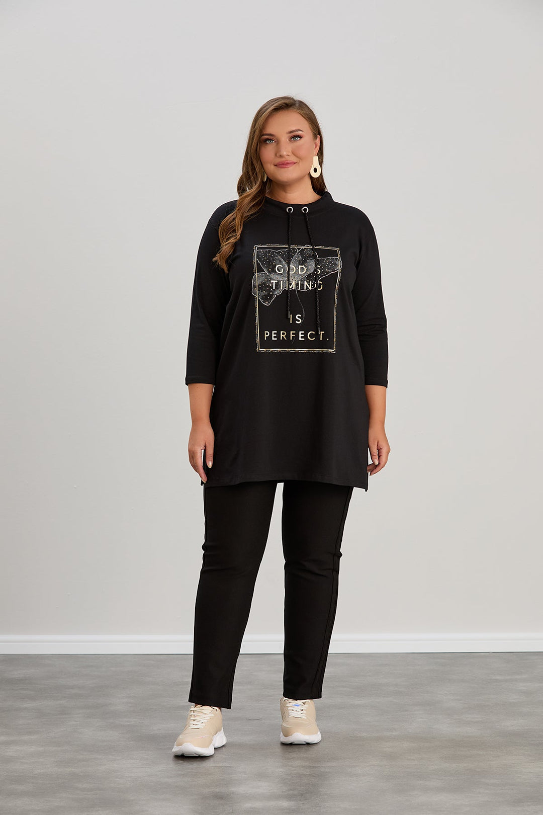 Pamučna tunika s dugim rukavima i printom Veći brojevi