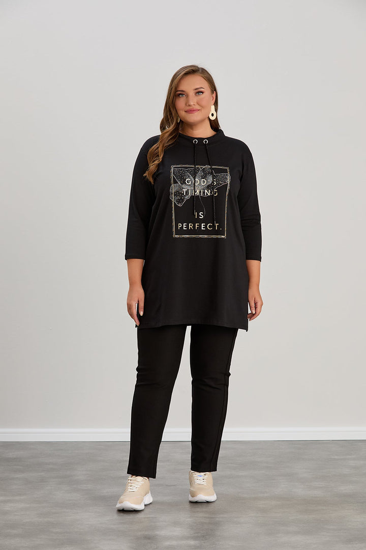 Pamučna tunika s dugim rukavima i printom Veći brojevi