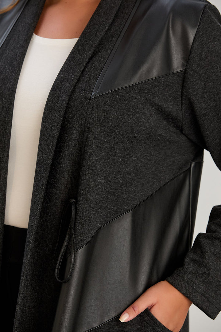 Dugi kardigan s eko-kožnim detaljima - grafit