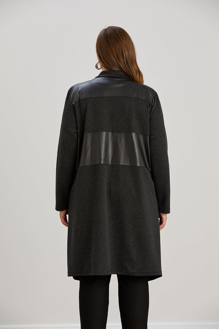 Dugi kardigan s eko-kožnim detaljima - grafit