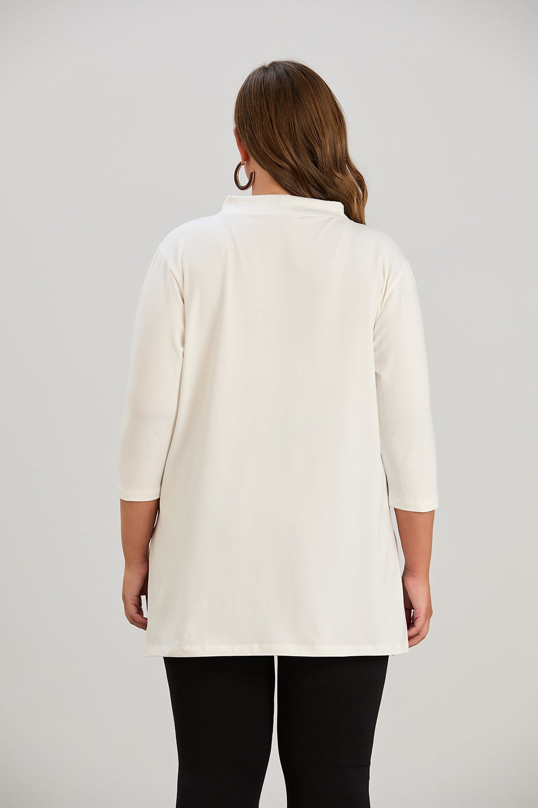 Elegantna pamučna tunika s printom "Zlatni Listovi" - ekru