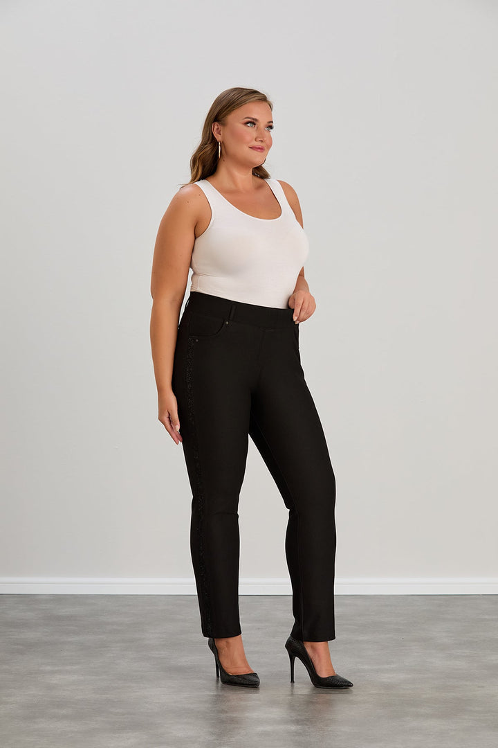 Zimske stezne hlače s trakama od kamenčića za punije žene