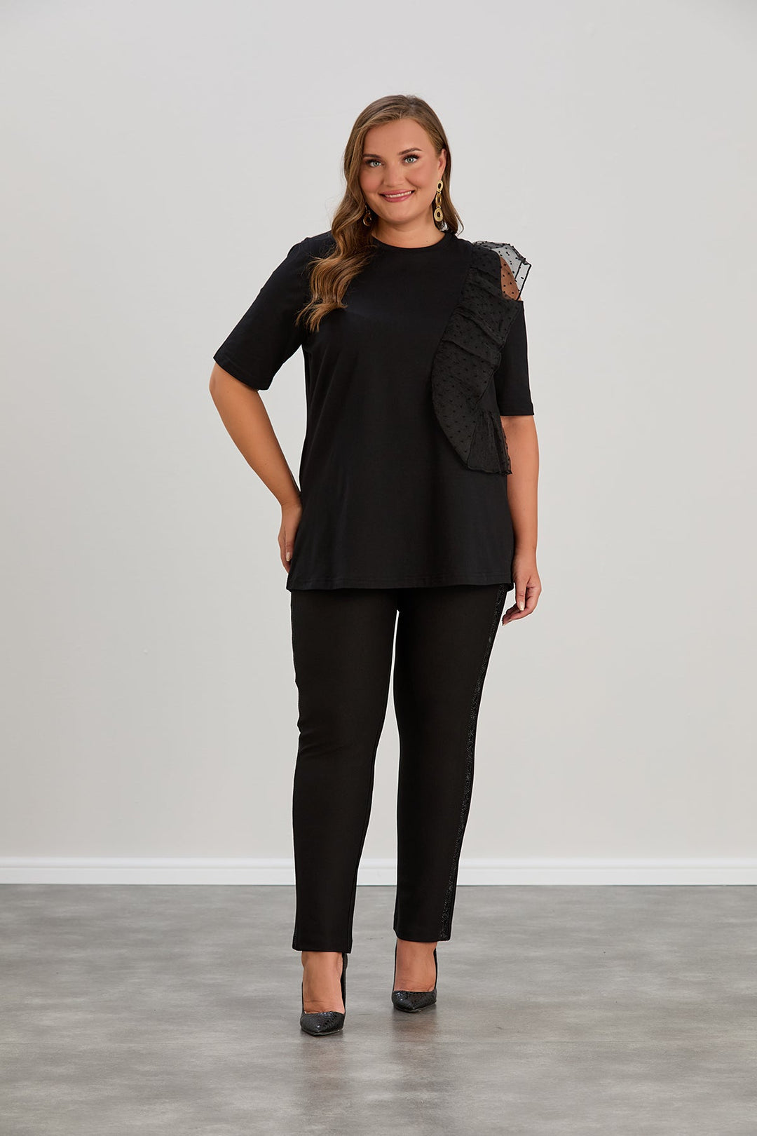 Zimske stezne hlače s trakama od kamenčića za punije žene