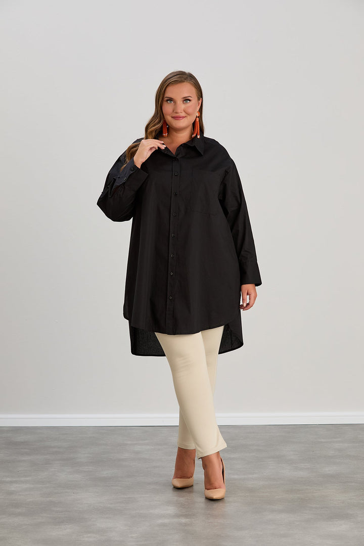 Duga pamučna košulja - crna