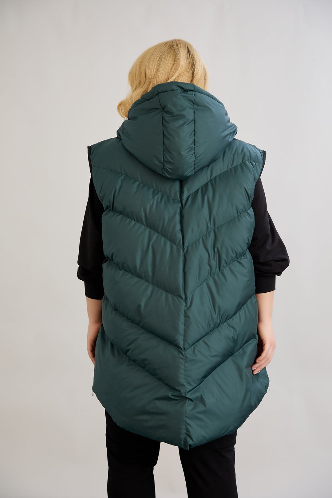 Topli oversize zimski prsluk s podstavom od karakula velikih veličina - Zelena