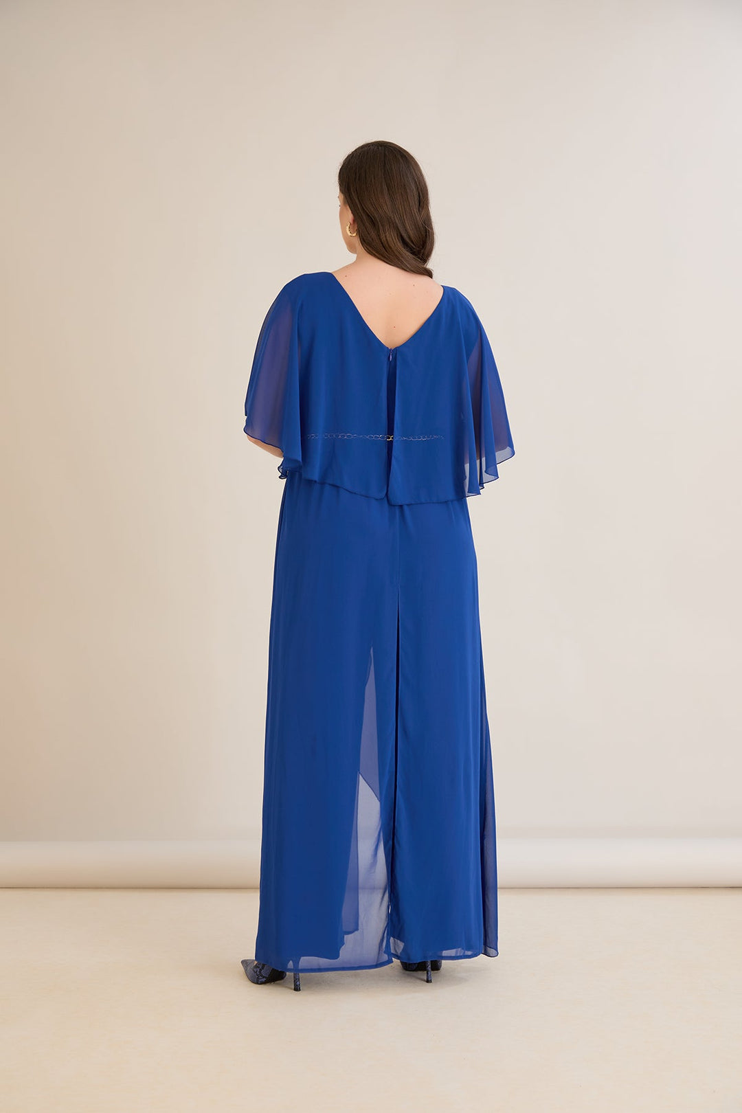 Plavi šifonski kombinezon s lančić remenom – Veći brojevi