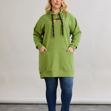 Dugo hoodie s otvorom na dekolteu - Zelena