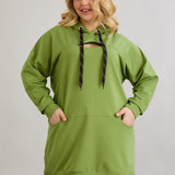Dugo hoodie s otvorom na dekolteu - Zelena
