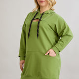 Dugo hoodie s otvorom na dekolteu - Zelena