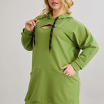 Dugi hoodie s otvorom na dekolteu u velikim veličinama - Zelena