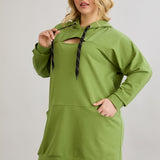 Dugi hoodie s otvorom na dekolteu u velikim veličinama - Zelena