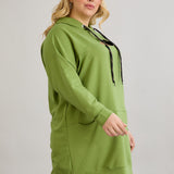 Dugo hoodie s otvorom na dekolteu - Zelena