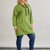 Dugo hoodie s otvorom na dekolteu - Zelena
