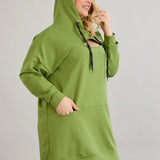 Dugo hoodie s otvorom na dekolteu - Zelena